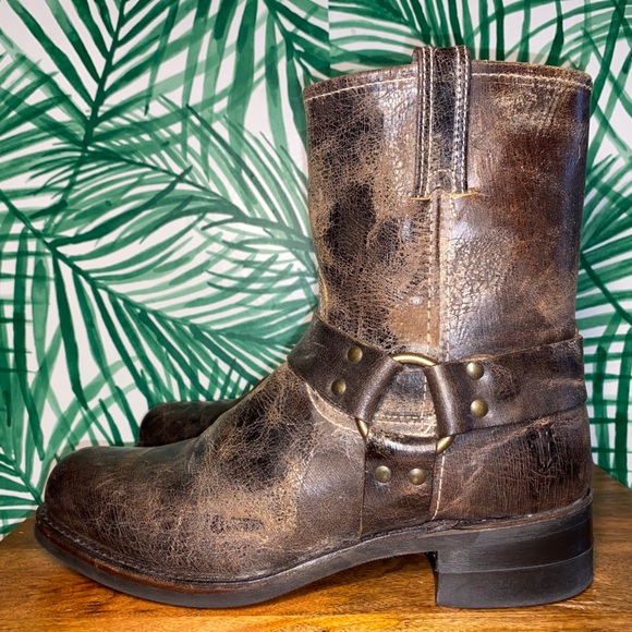 Frye Distressed Brown Leather Harness Motorcycle Boots Men’s 10 M USA - Picture 5 of 13